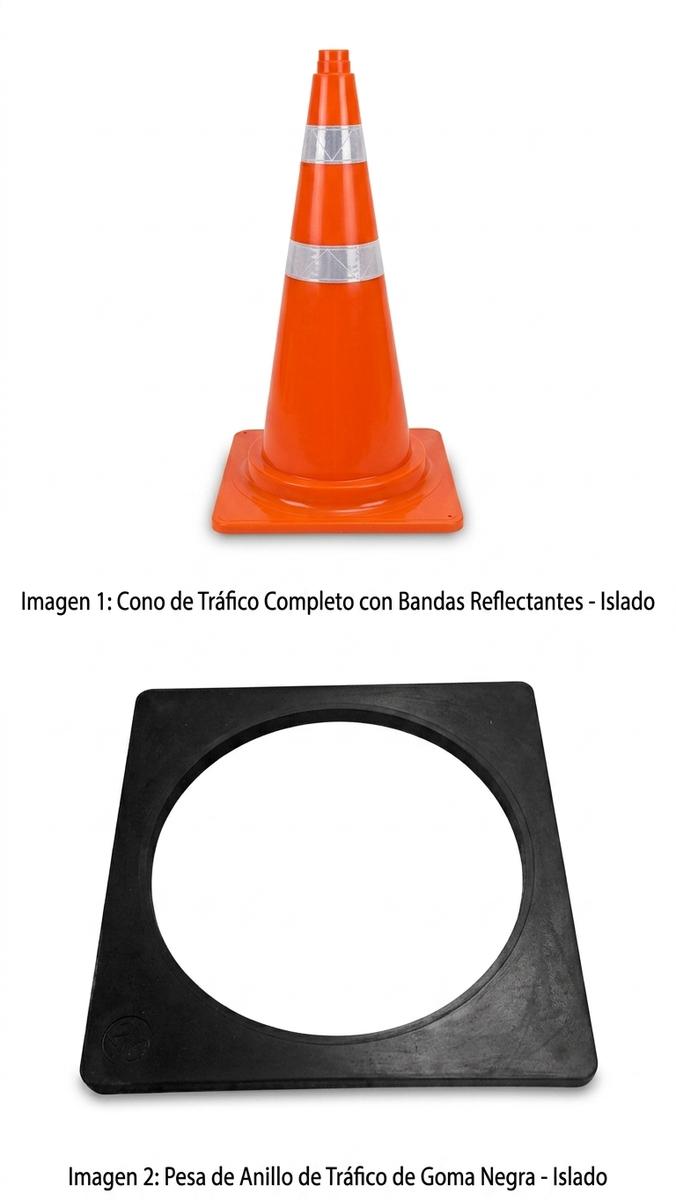 Cono Vial Naranja Doble Banda con Base de Goma Pesada 70cm
